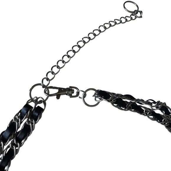 Vintage 80s Silver Black Heavy Interwoven Double Chain Belt Punk Rock Goth - Picture 3 of 5